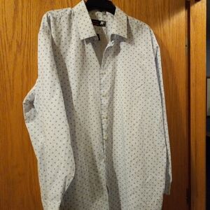 😊Mens J. Ferrar Long Sleeve Stretch Slim  Blue &White Shirt XXL 18-18 1/2 34-35